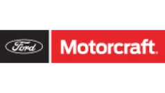 A rectangular logo featuring a black section on the left with the Ford oval logo in white, and a red section on the right with white text reading "Motorcraft.