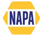 A logo features the word "NAPA" in bold blue letters centered on a yellow hexagon with a white stripe horizontally across the middle. The background is transparent.