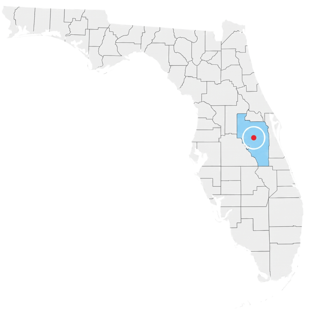 Map of Florida with a circle in the interested area